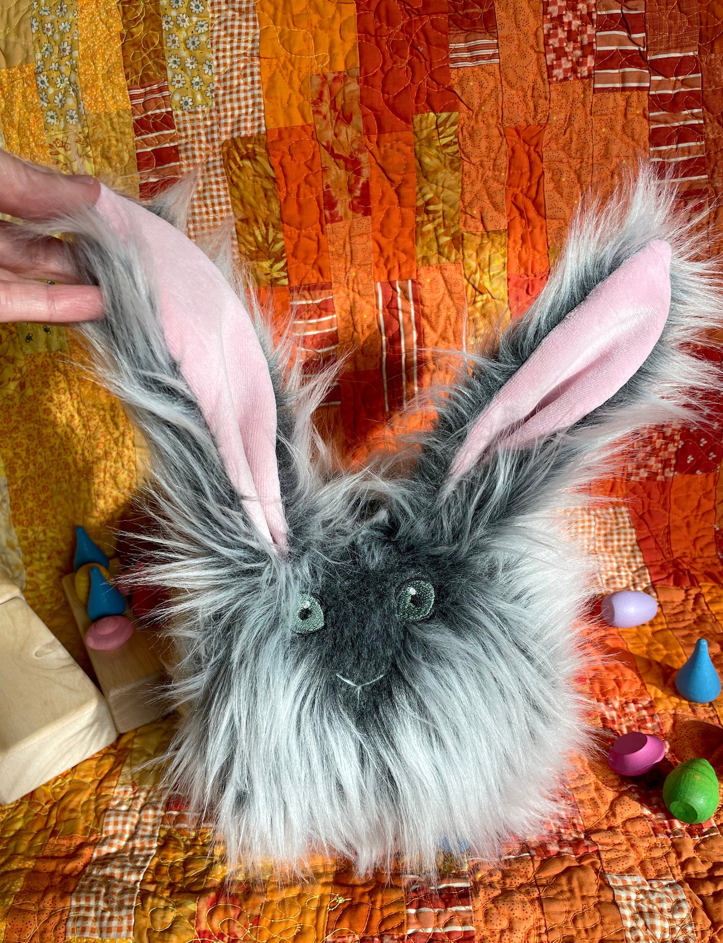 Stuffed Rabbit Toy, plushie, stuffed animal, Bunny pillow, Angora Rabbit, Albino, Blonde, Charcoal Options, Nursery Baby gifts, cuddly, soft