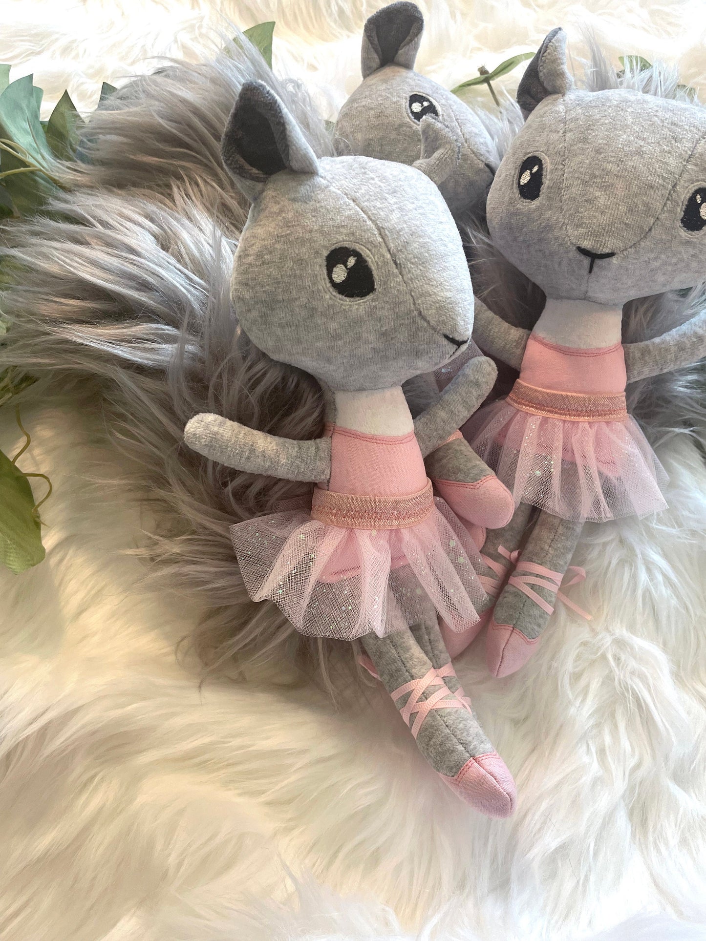 SQUIRREL BALLERINA Doll, plushie, stuffed animal, ballet, gift for kids, furry, pink, tutu, heirloom, lovies, art, ballet slippers, handmade