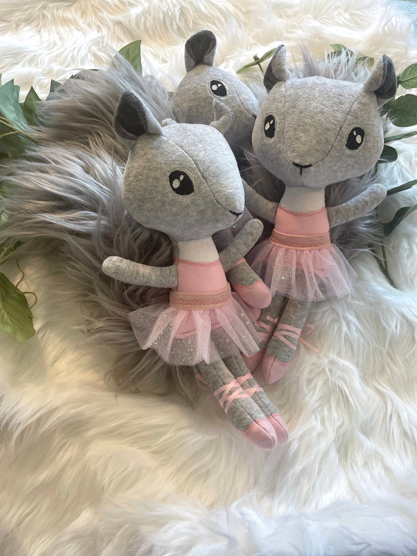 SQUIRREL BALLERINA Doll, plushie, stuffed animal, ballet, gift for kids, furry, pink, tutu, heirloom, lovies, art, ballet slippers, handmade