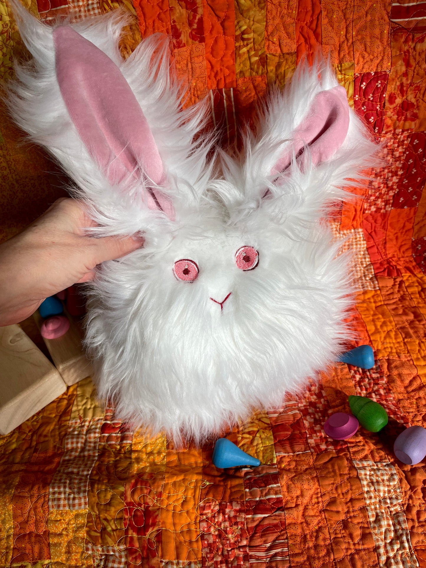Stuffed Rabbit Toy, plushie, stuffed animal, Bunny pillow, Angora Rabbit, Albino, Blonde, Charcoal Options, Nursery Baby gifts, cuddly, soft
