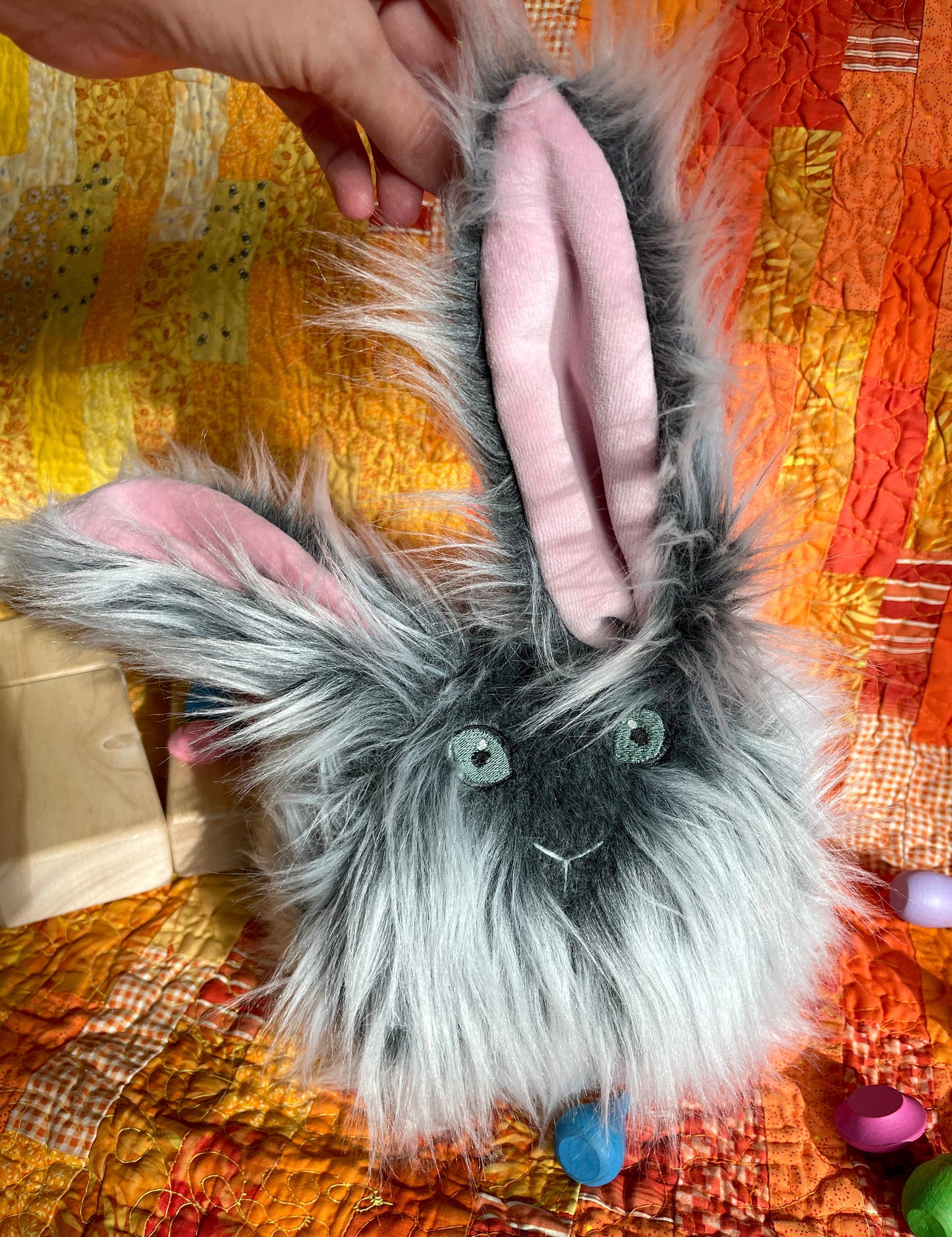 Stuffed Rabbit Toy, plushie, stuffed animal, Bunny pillow, Angora Rabbit, Albino, Blonde, Charcoal Options, Nursery Baby gifts, cuddly, soft