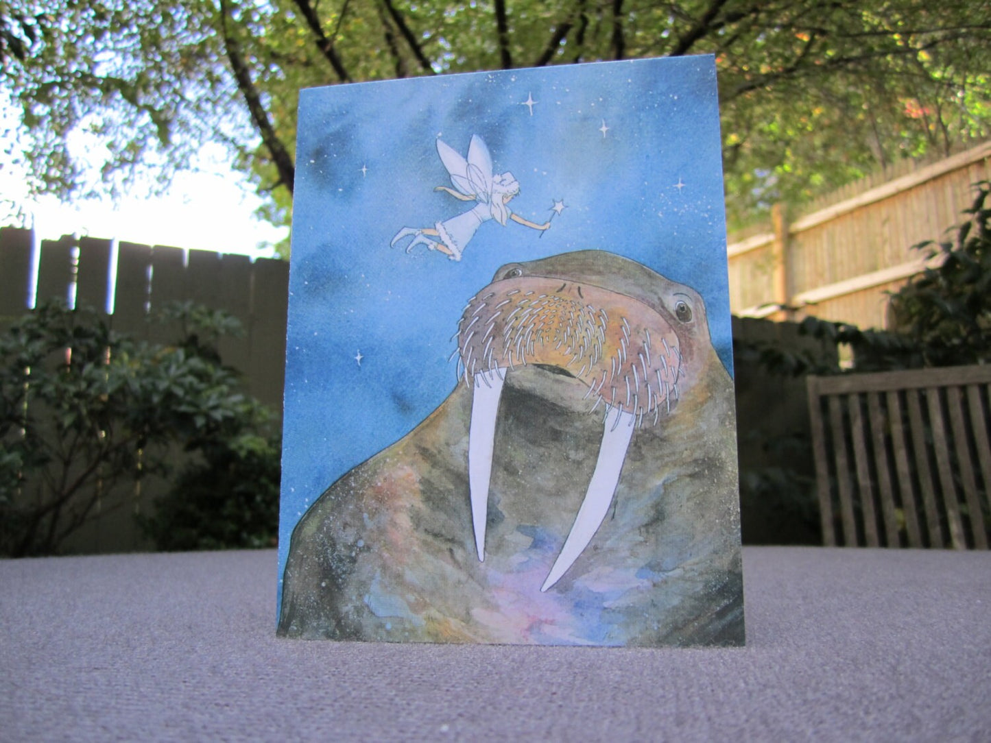 Walrus & Fairy Holiday Cards - Set of ten, greeting card set, envelopes included, holiday card set, folded blank cards, Christmas card set