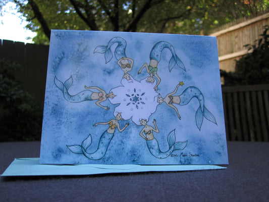Mermaid Snowflake Holiday Cards - Set of ten, greeting card set, envelopes included, holiday card set, folded blank, Christmas card set