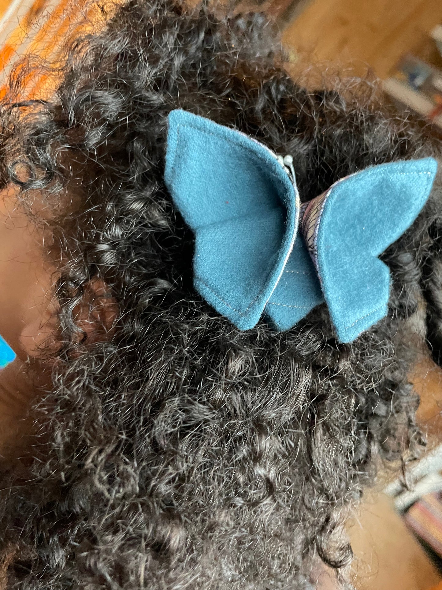 BLUE Scrappy Butterfly Barrettes, Set of 2, Unique Barrettes, Children's Hair, One of a kind, Hair accessories, hair clips, flannel, cotton