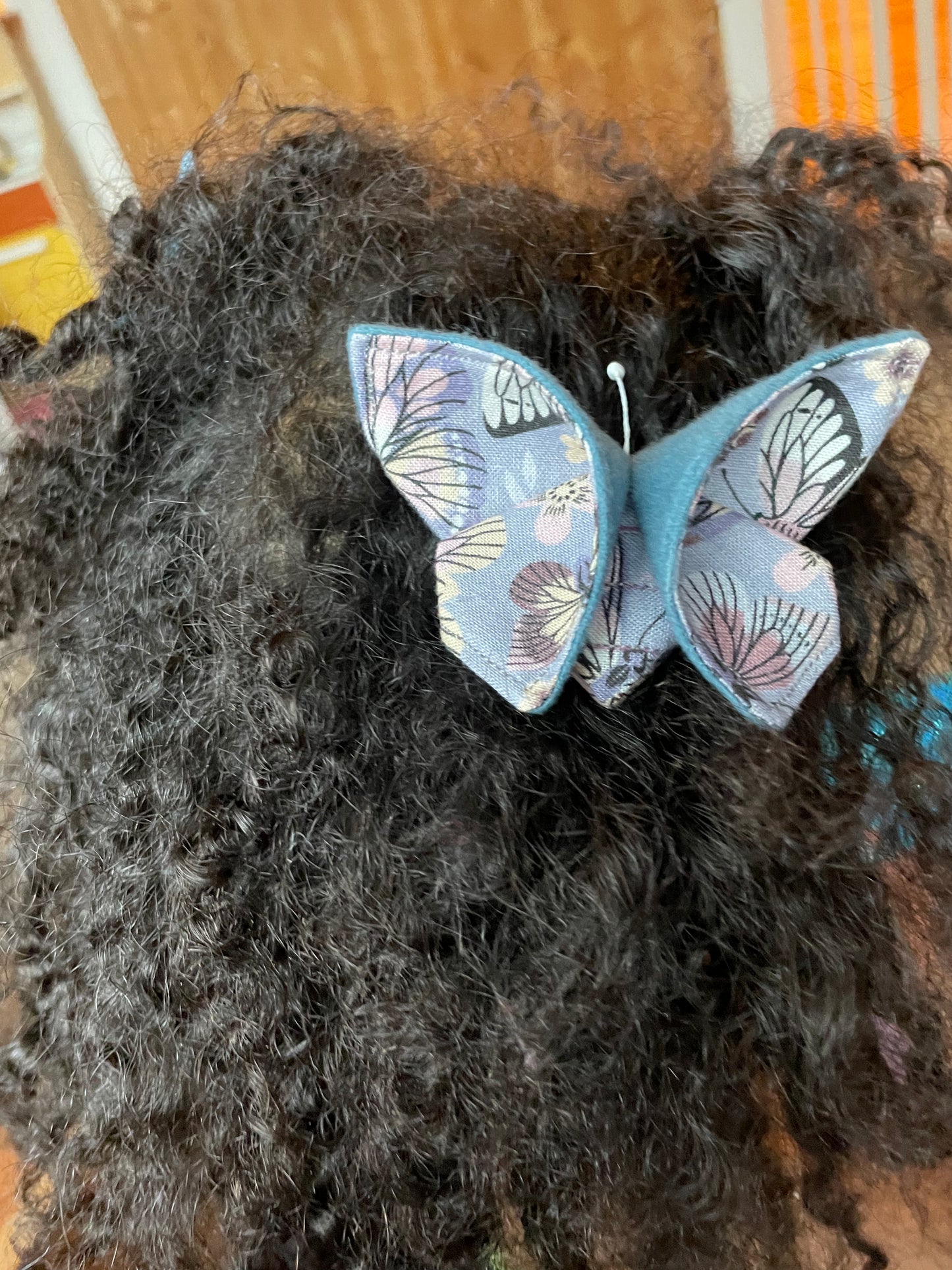 BLUE Scrappy Butterfly Barrettes, Set of 2, Unique Barrettes, Children's Hair, One of a kind, Hair accessories, hair clips, flannel, cotton