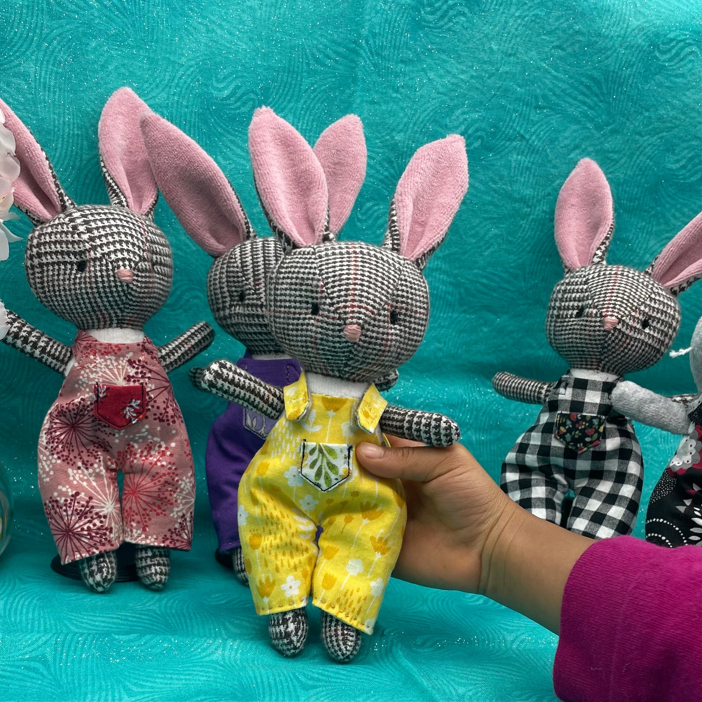 Handmade Easter Bunny Doll, Stuffed bunny, Reversible clothes, easter basket idea, rabbit, gift for kids, plaid, boy doll, rabbit doll