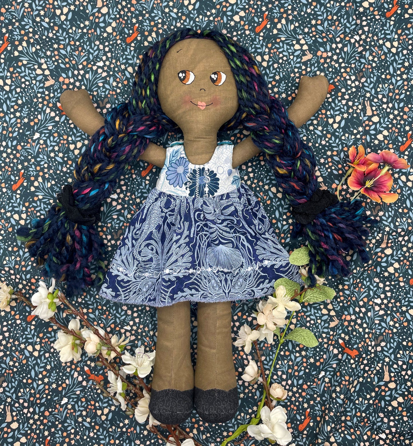 REVERSIBLE DRESS, Handmade Doll, "JOSIE", handmade gift, cloth doll, fabric doll, black doll, diverse doll, heirloom doll, Brown Muslin