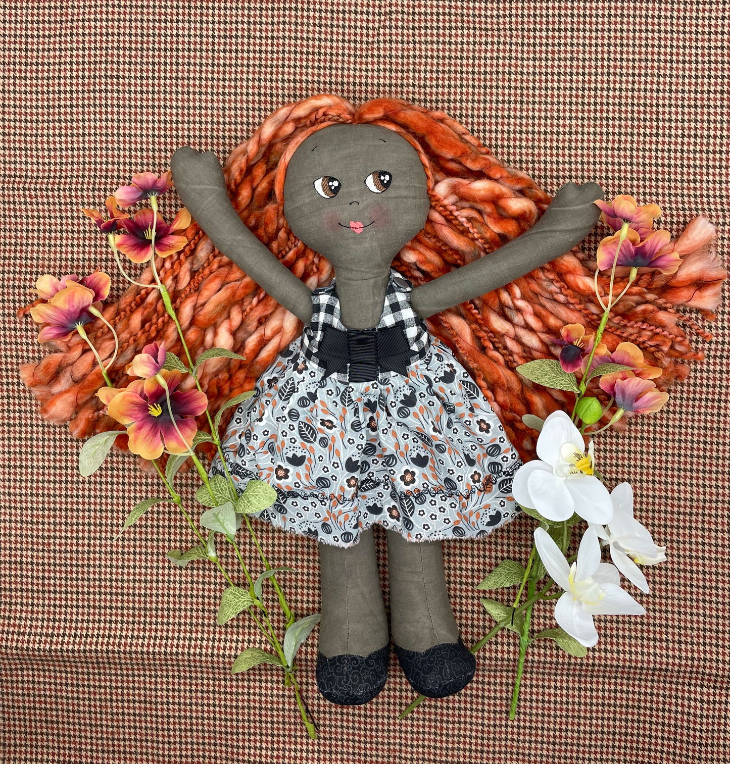 REVERSIBLE DRESS, Handmade Doll, "LARRY", handmade gift, cloth doll, fabric doll, black doll, diverse doll, heirloom doll, Brown Muslin