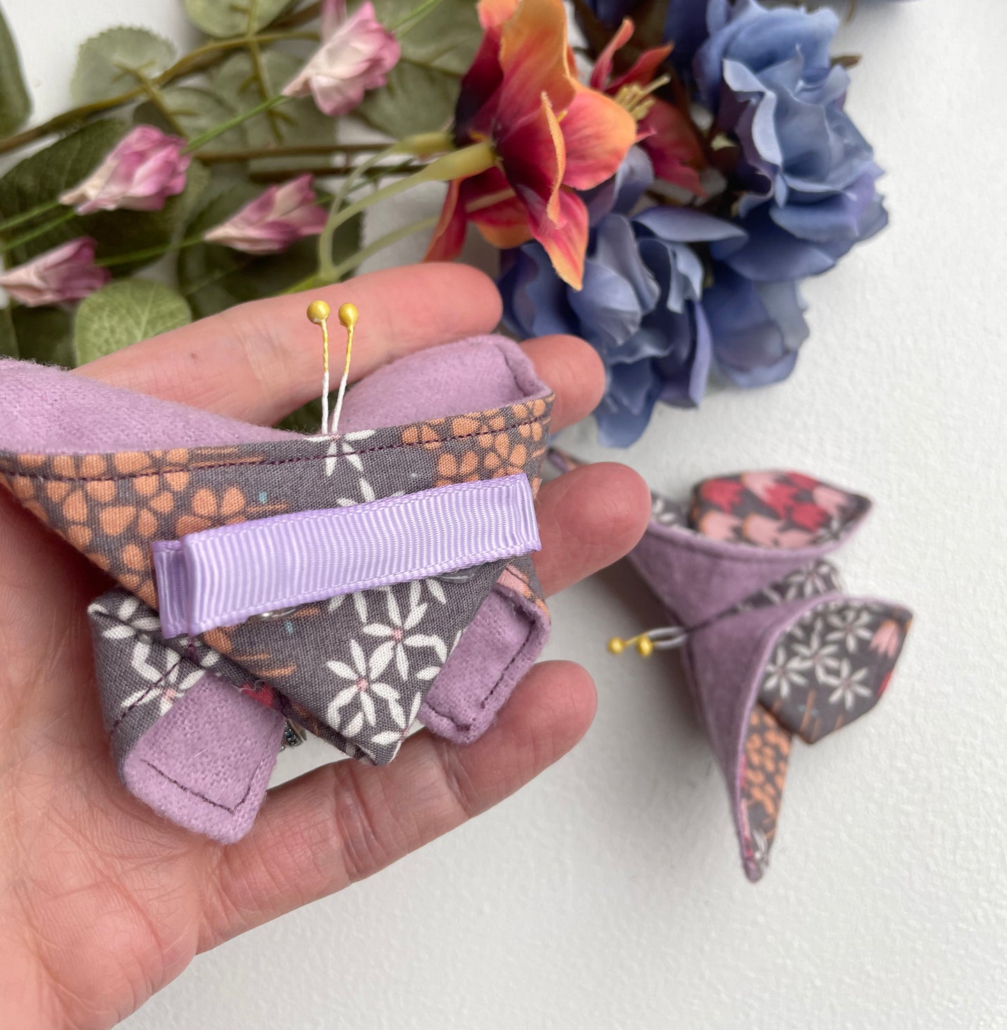 LILAC Floral Scrappy Butterfly Barrettes, Set of 2, Unique Barrettes, Children's Hair, One of a kind, Hair accessories, hair clips, flannel, cotton