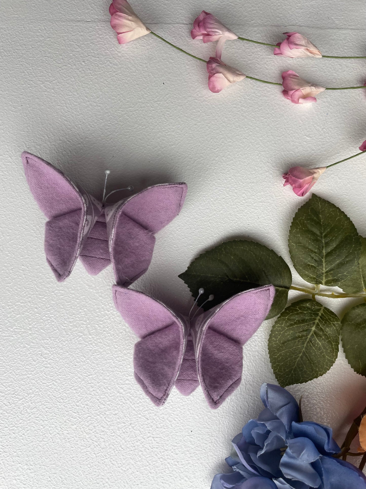 LILAC Leaves Scrappy Butterfly Barrettes, Set of 2, Unique Barrettes, Children's Hair, One of a kind, Hair accessories, hair clips, flannel, cotton