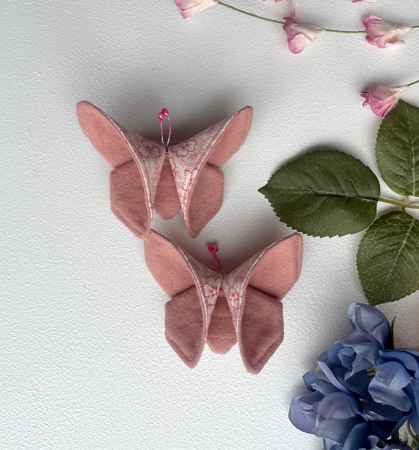 PINK Flowers Scrappy Butterfly Barrettes, Set of 2, Unique Barrettes, Children's Hair, One of a kind, Hair accessories, hair clips, flannel, cotton