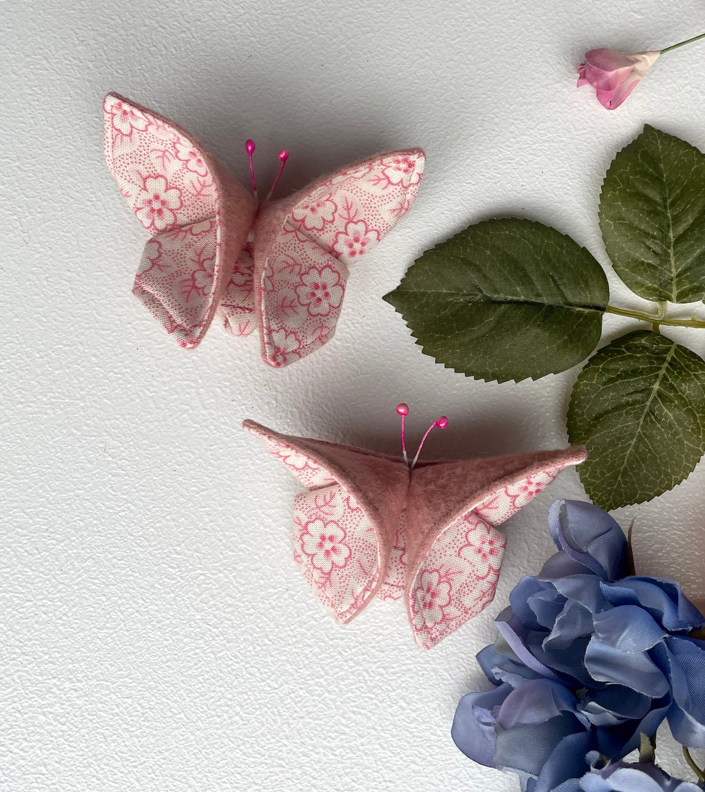 PINK Flowers Scrappy Butterfly Barrettes, Set of 2, Unique Barrettes, Children's Hair, One of a kind, Hair accessories, hair clips, flannel, cotton