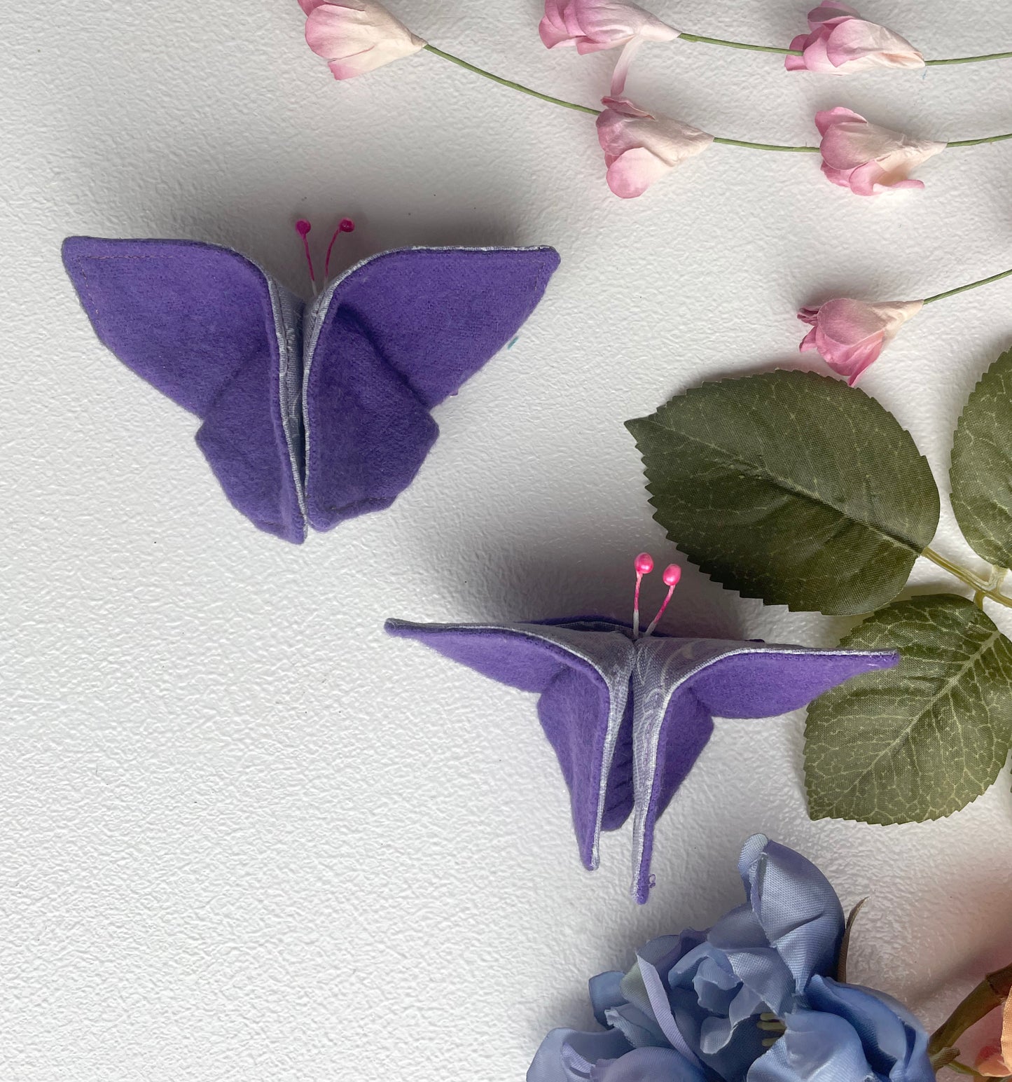 PLUM Floral Scrappy Butterfly Barrettes, Set of 2, Unique Barrettes, Children's Hair, One of a kind, Hair accessories, hair clips, flannel, cotton