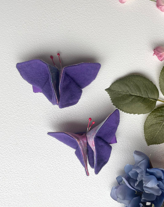 PLUM Space Scrappy Butterfly Barrettes, Set of 2, Unique Barrettes, Children's Hair, One of a kind, Hair accessories, hair clips, flannel, cotton