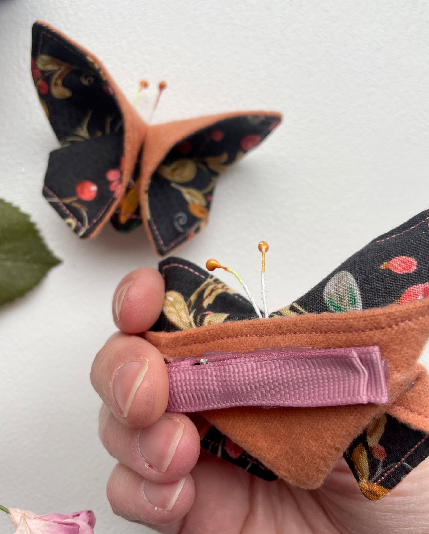 SALMON Floral Scrappy Butterfly Barrettes, Set of 2, Unique Barrettes, Children's Hair, One of a kind, Hair accessories, hair clips, flannel, cotton