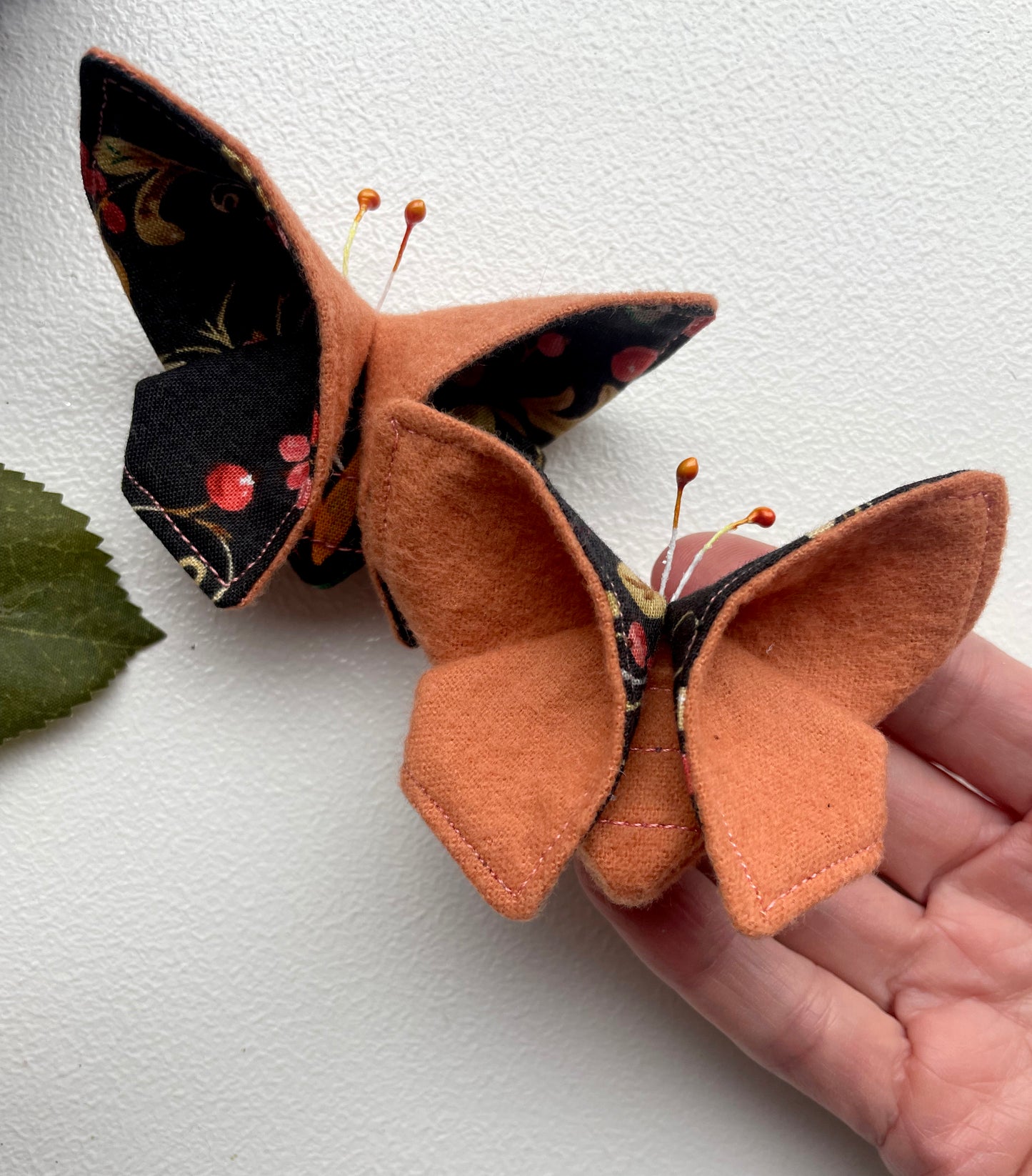 SALMON Floral Scrappy Butterfly Barrettes, Set of 2, Unique Barrettes, Children's Hair, One of a kind, Hair accessories, hair clips, flannel, cotton