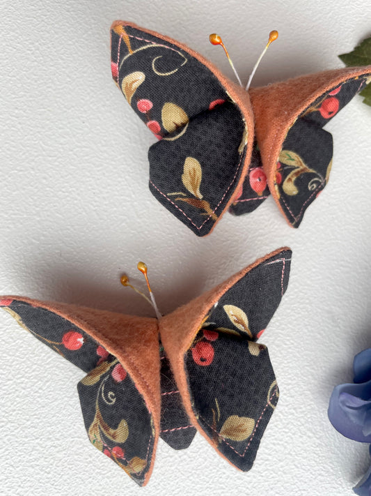 SALMON Floral Scrappy Butterfly Barrettes, Set of 2, Unique Barrettes, Children's Hair, One of a kind, Hair accessories, hair clips, flannel, cotton