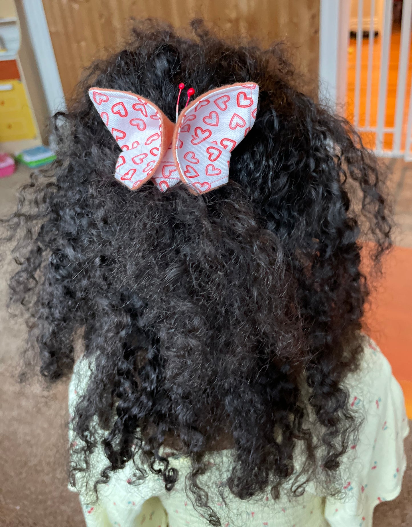 SALMON Hearts Scrappy Butterfly Barrettes, Set of 2, Unique Barrettes, Children's Hair, One of a kind, Hair accessories, hair clips, flannel, cotton