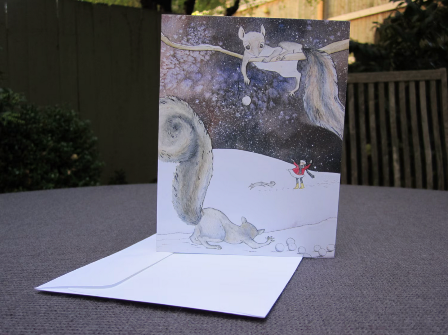 Squirrel Snowball Fight Holiday Cards - Set of ten, greeting card set, envelopes included, holiday card set, folded blank cards, Christmas card set