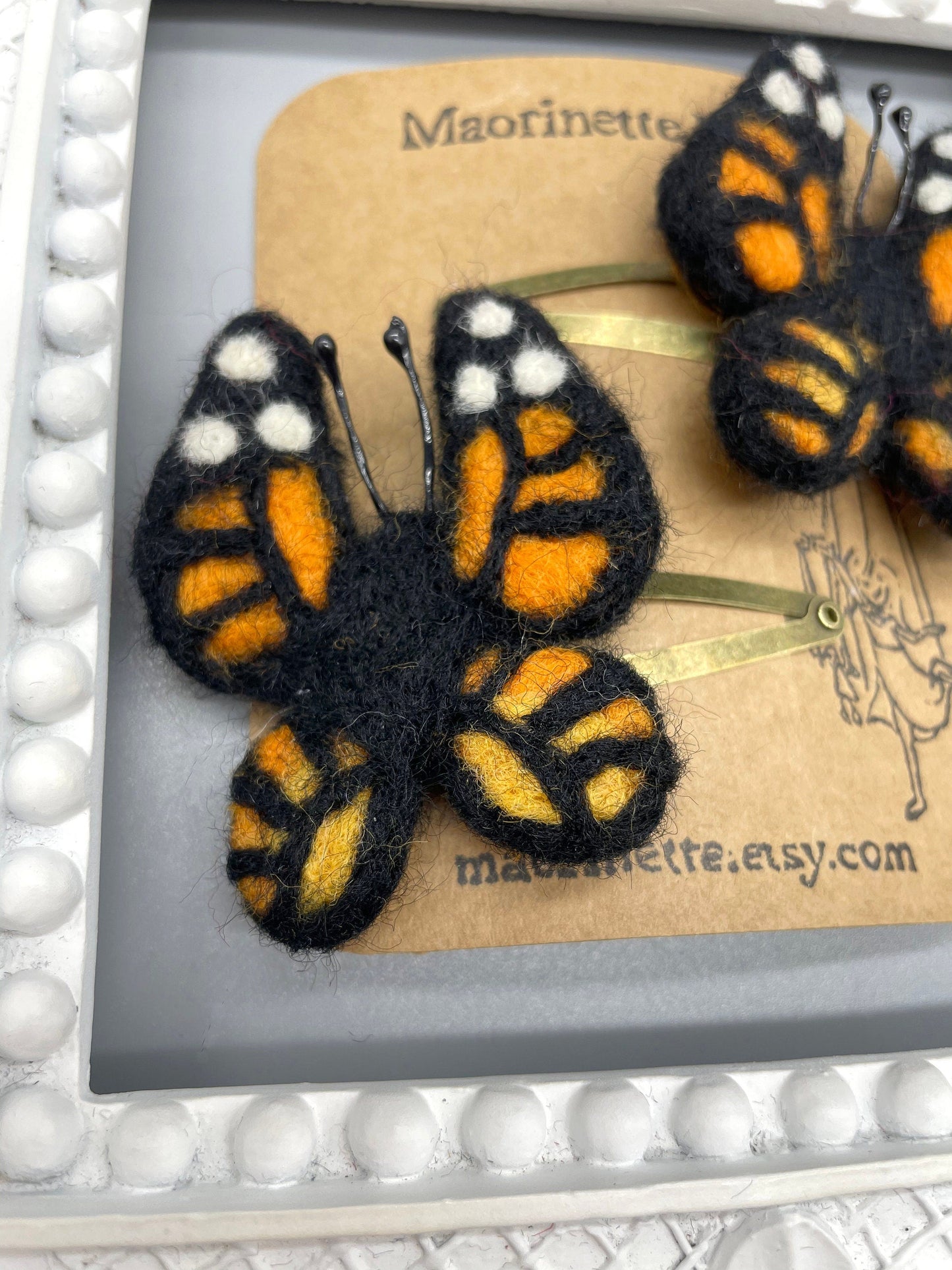 Needle Felted Monarch Butterfly Barrettes, One of a kind, Pair, Unique Barrettes, Children's Hair, Hair accessories, hair clips, wool felted (Copy)