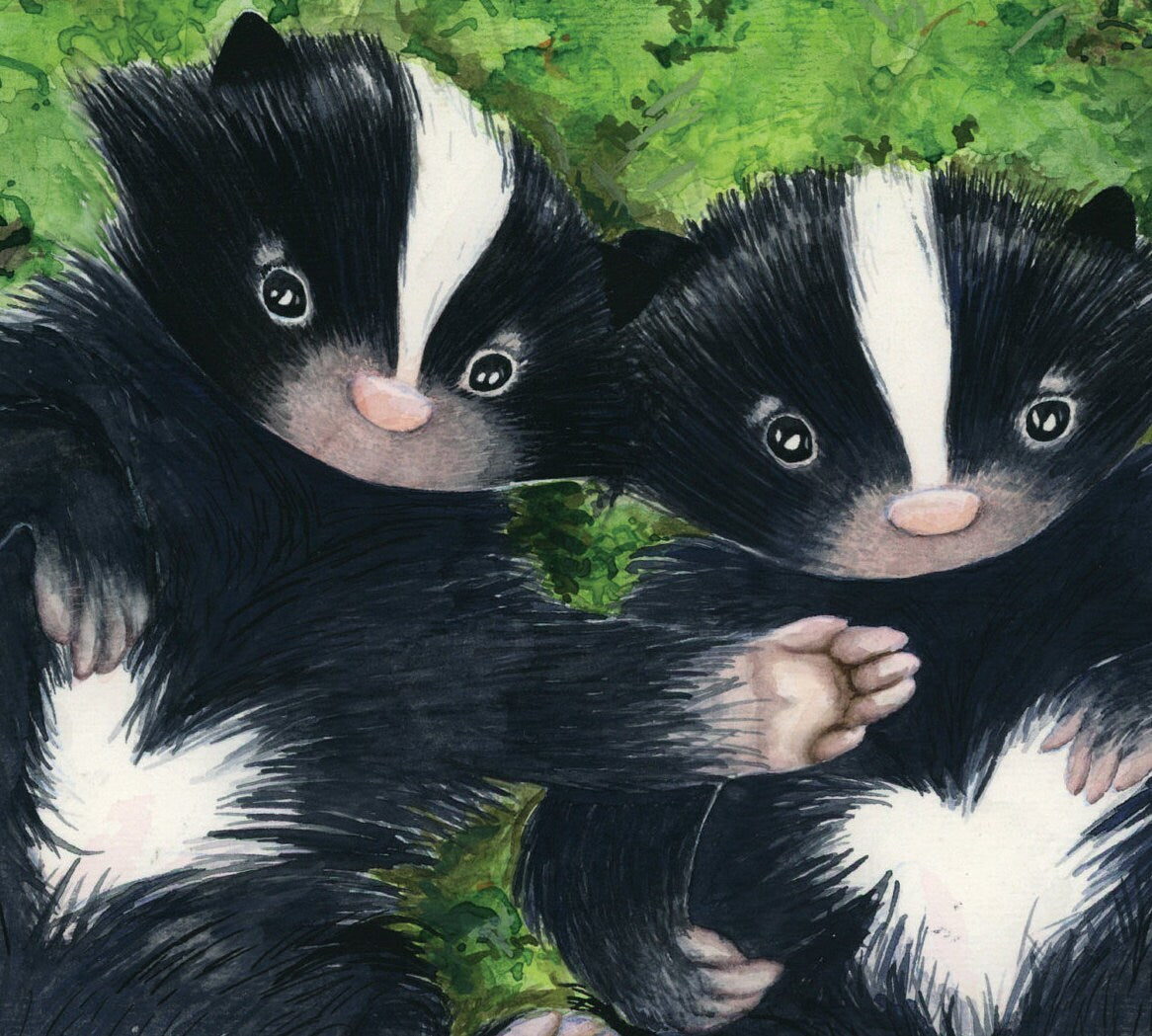 Baby Skunk Note Cards - Set of ten, greeting card set, envelopes included, holiday card set, folded blank card set, skunk cards