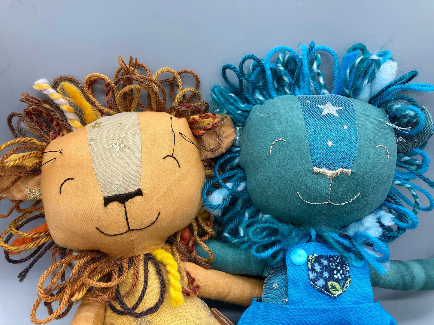 Handmade Lion Doll, "LINUS", doll, rag doll, unique, stuffed animals, stuffed lion, boy doll, blue lion, lion toy, gift for kids, cotton