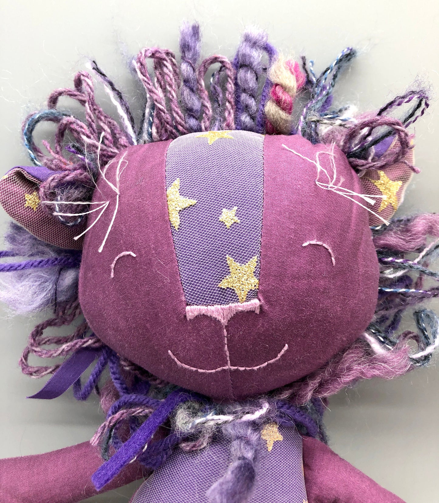 Reversible Handmade Lion Doll, "MELVIN", rag doll, lion doll, stuffed animal, stuffed lion, heirloom gift, purple, boy dolls, gift for kids