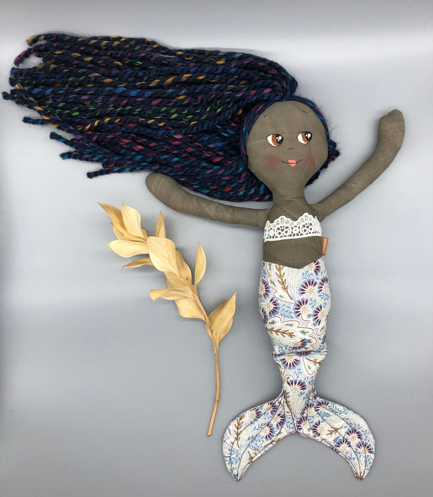 Handmade MERMAID Doll, "ARIA", handmade gift, mermaid doll, black doll, bipoc doll, heirloom doll, mermaid toy, black mermaid doll, rag doll