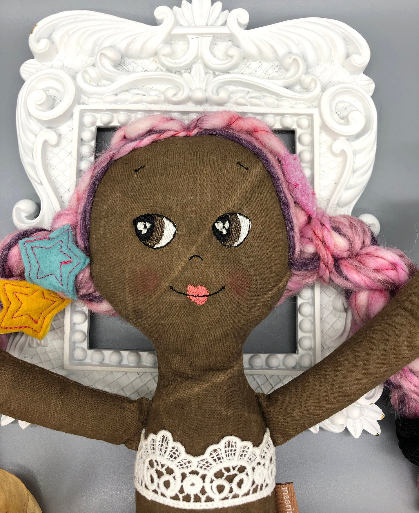 Handmade MERMAID Doll, "BRIONY", handmade gift, mermaid doll, black doll, bipoc doll, heirloom doll, fabric mermaid, muslin doll, rag doll