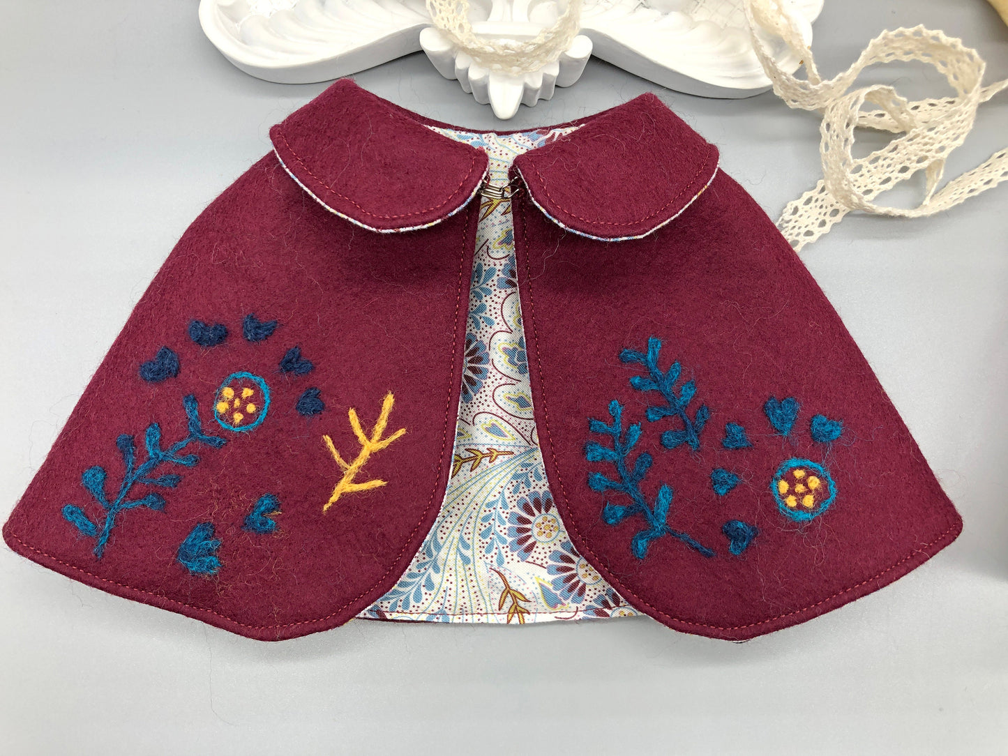 REVERSIBLE needle felted CAPE for Maorinette Dolls