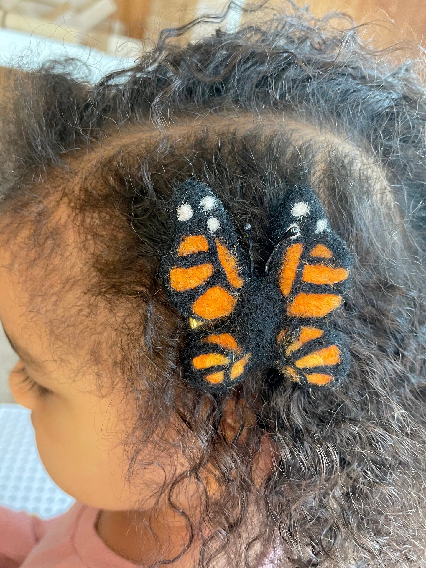 Needle Felted Monarch Butterfly Barrettes, One of a kind, Pair, Unique Barrettes, Children's Hair, Hair accessories, hair clips, wool felted