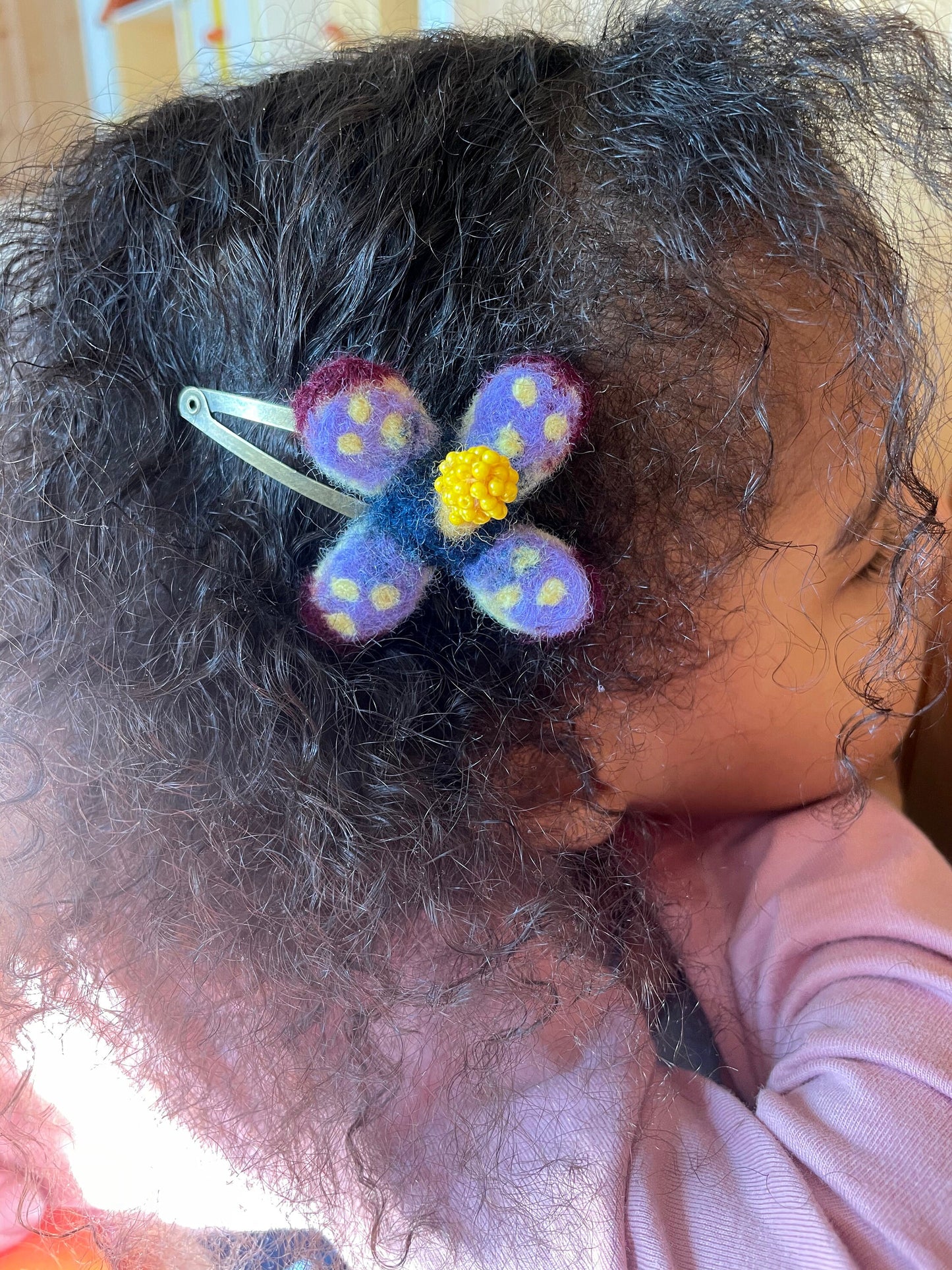 Needle Felted Flower Barrettes, hair flowers, Pair of flower Barrettes, Children's Hair accessories, hair clips, wool felted, hair snap clip, flower barrettes, needle felted flowers