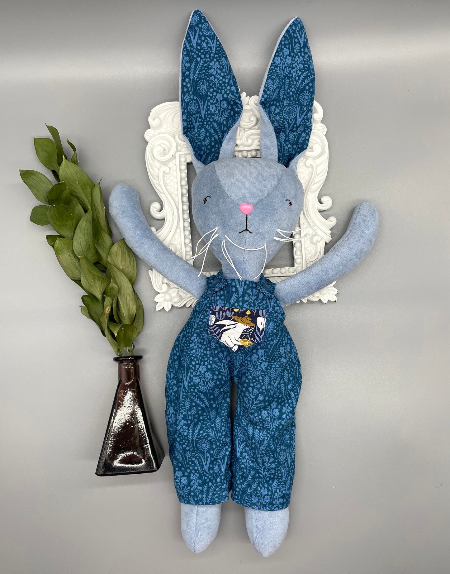 Reversible Handmade Easter Bunny, "DRAKE", Stuffed animal, boy easter basket, plush rabbits, easter gifts, gift for kids, Easter Doll, blue