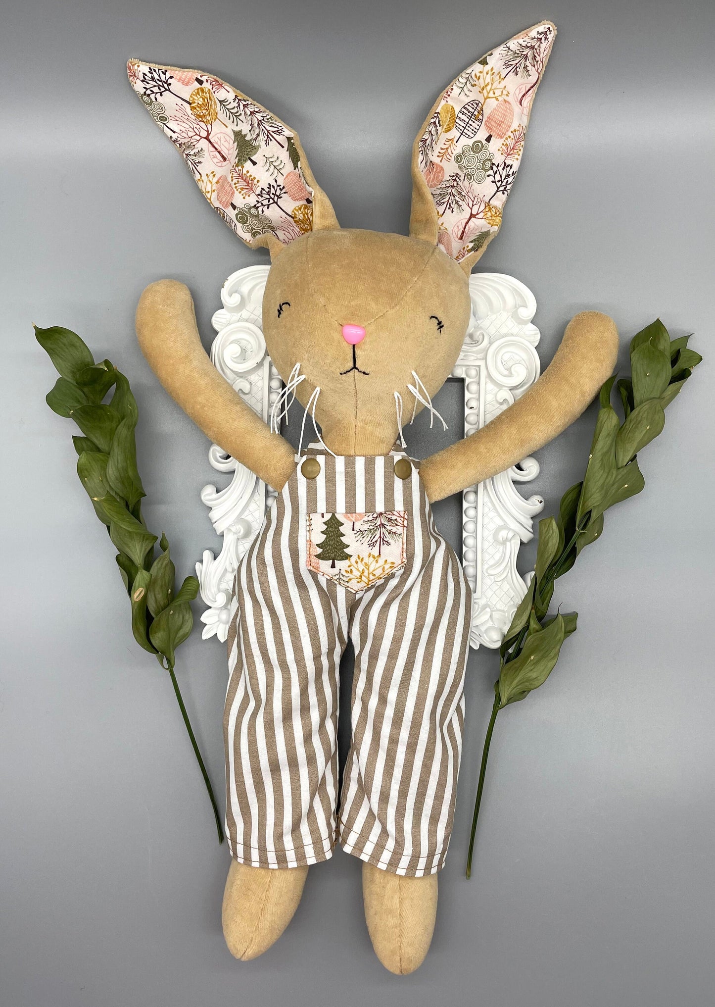 Reversible Handmade Easter Bunny, "GALAHAD", Stuffed animal, boy easter basket, plush, easter gift, gift for kids, Easter Doll, brown bunny