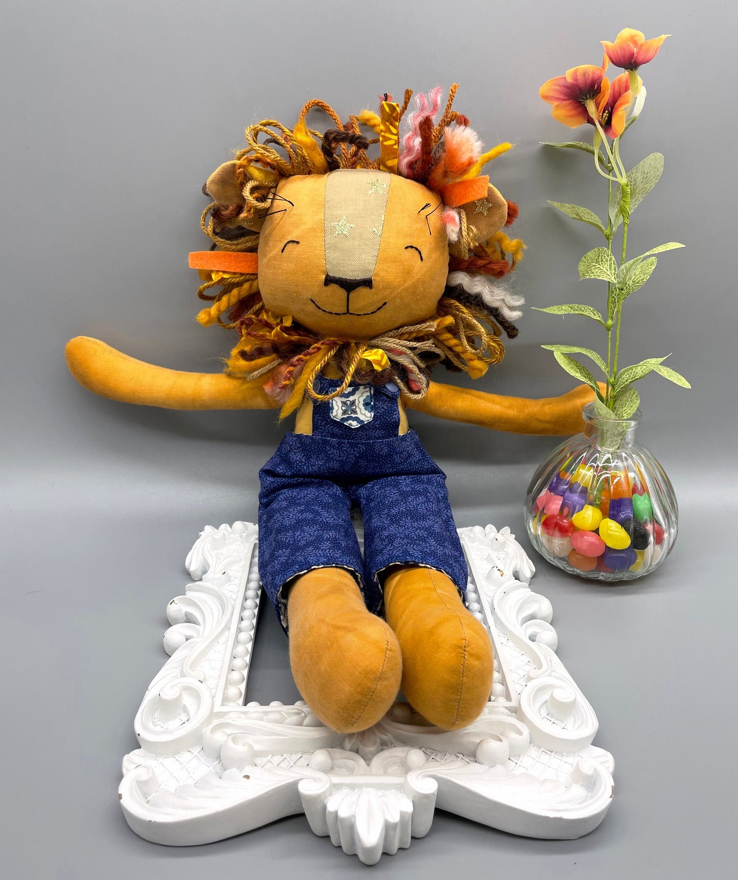 Handmade Lion Doll, "BARBEAU", rag doll, reversible, lion stuffed animal, stuffed lion, heirloom gift, lion toy, boy doll