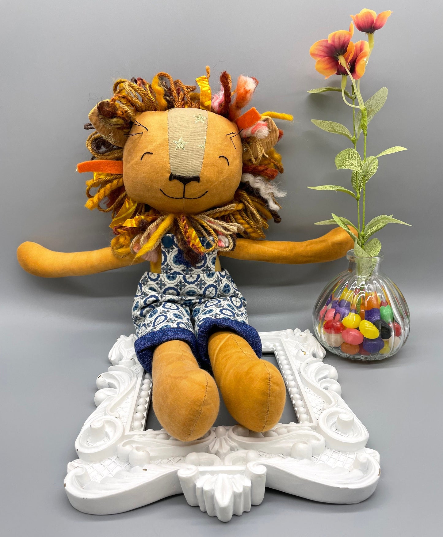 Handmade Lion Doll, "BARBEAU", rag doll, reversible, lion stuffed animal, stuffed lion, heirloom gift, lion toy, boy doll