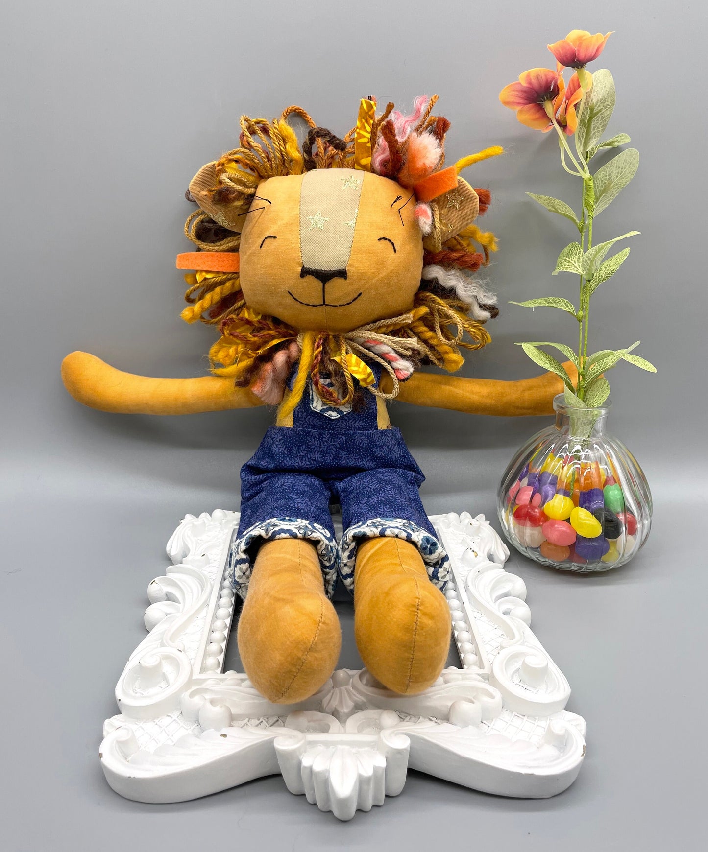 Handmade Lion Doll, "BARBEAU", rag doll, reversible, lion stuffed animal, stuffed lion, heirloom gift, lion toy, boy doll