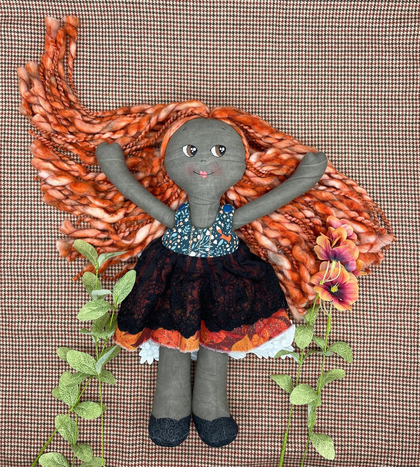 REVERSIBLE DRESS, Handmade Doll, "LARRY", handmade gift, cloth doll, fabric doll, black doll, diverse doll, heirloom doll, Brown Muslin